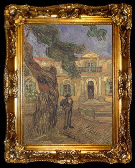framed  Vincent Van Gogh Pine Trees with Figure in the Garden of Saint-Paul Hospital (nn04), ta009-2