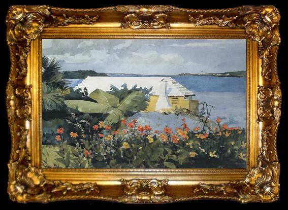 framed  Winslow Homer Flower Garden and Bungalow,Bermuda (mk44), ta009-2