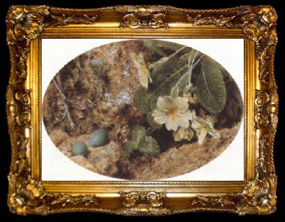framed  william henry hunt,o.w.s Primroses and Grapes and an Apple on a mossy Bank (mk37), ta009-2