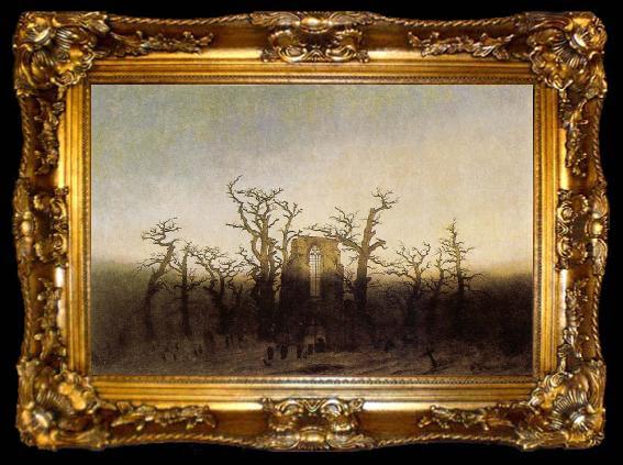 framed  Caspar David Friedrich Abbey under Oak Trees, ta009-2
