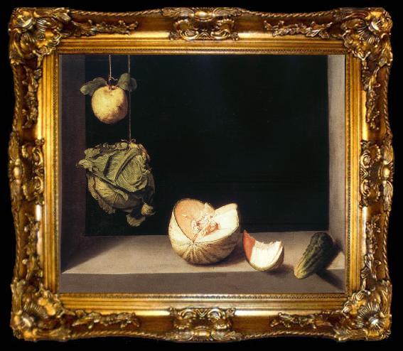 framed  Juan Sanchez-Cotan Still life with quince,cabbage,Melon and Cucumber, ta009-2