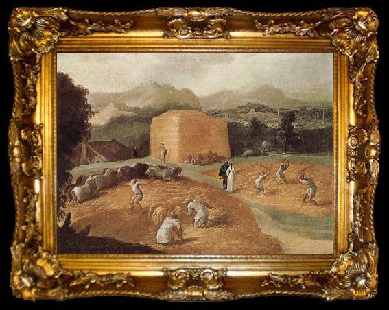 framed  School of Fontainebleau Landscape with Threshers, ta009-2