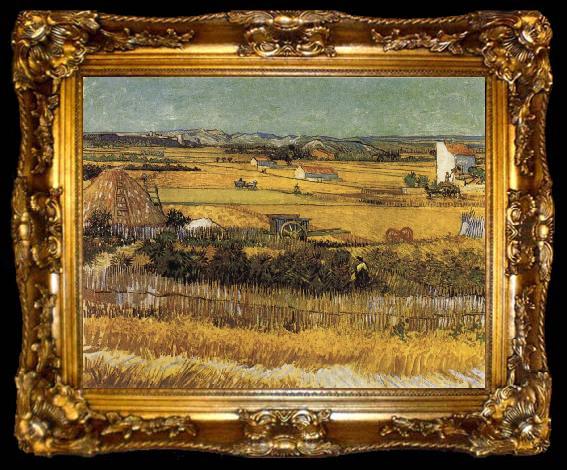 framed  Vincent Van Gogh Harvest at La Crau,with Montmajour in the Background, ta009-2