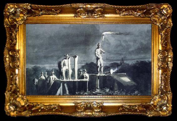 framed  William Waud Signaling by Torches across the James River, ta009-2
